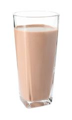 Tasty chocolate milk in glass isolated on white