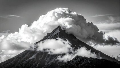 Minimalist telephoto composition of lenticular cloud hovering over Carstensz Pyramid peak.