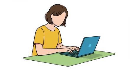 Focused Person Working on Laptop Illustration
