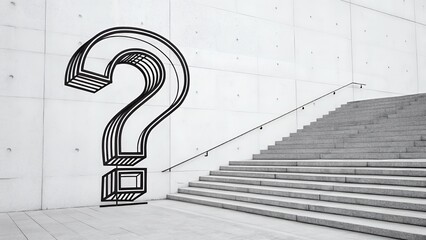 Question Mark on the Stairs: An artistic question mark is drawn on a wall, leading up to a staircase that encourages deep thought and reflection on the journey ahead.