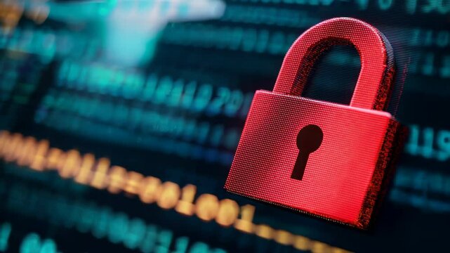 Red Padlock on Digital Background Symbolizing Data Protection and Security