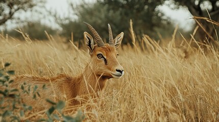 Antelope in Tall Grass with Nature Reserve.