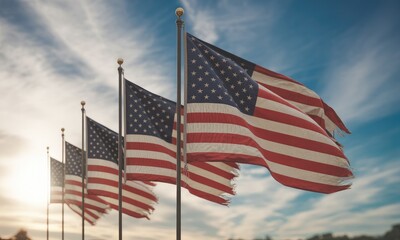 Waving flags red white and blue patriotic symbolism
