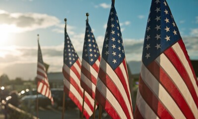 National flags waving outdoors patriotic symbolism image