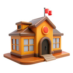 3d cartoon school building isolated on white background