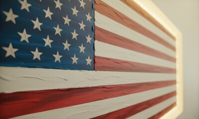 Painted flag red white and blue stripes with stars