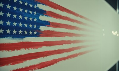 American flag red white and blue brushstrokes on wall
