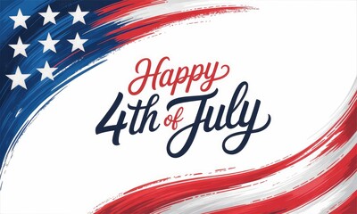 Happy 4th of july patriotice flag design with brushstrokes