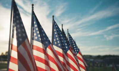 Patriotic flags waving in sunlight national symbol of freedom and unity