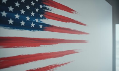 Abstract patriotism red white brushstroke flag painting