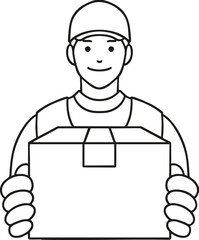 Delivery driver holding a line drawing delivery box