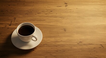 Rich Dark Coffee in White Cup on Wooden Table A Warm Morning Beverage