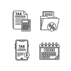 Tax Preparation Icons Documents, Calculator, Mobile App, and Calendar