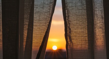 Sunset view through curtain
