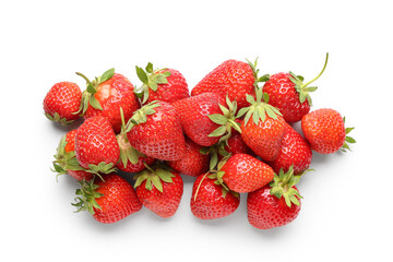 Many fresh strawberries on white background