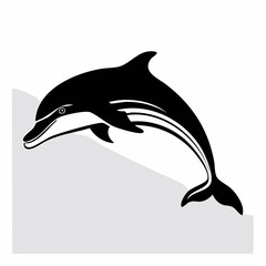 Obraz premium Black and white vector illustration of a dolphin jumping gracefully from the water