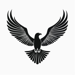 Fototapeta premium Majestic black eagle illustration with outstretched wings against a clean white background