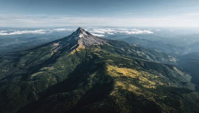 Aerial View Of Mountain Range With Forest And Valley