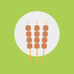 Satay madura indonesia traditional food vector illustration. Sate Indonesian street food with plate and green background