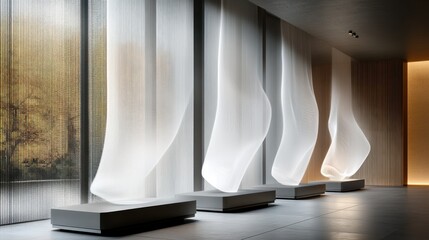Modern, flowing, translucent panels, minimalist