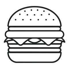 Classic Cheeseburger with Sesame Bun – Line Art Vector Icon