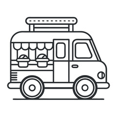 Fast Food Truck – Line Art Vector Icon on White Background

