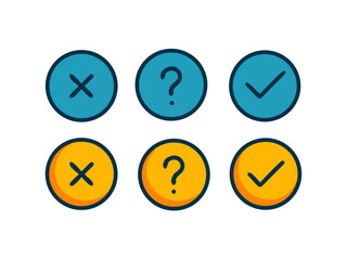 Colorful Check Mark, Cross, and Question Mark Icon Set Yes, No, Maybe Buttons