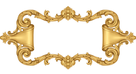 Ornate golden baroque frame design element isolated on white background