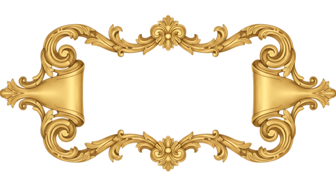 Ornate golden baroque frame design element isolated on white background