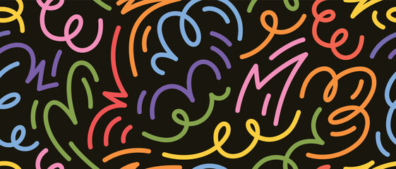 Seamless wavy stripes pattern in vibrant rainbow tones. Trendy abstract backdrop for fabric, kids products, packaging, and branding.