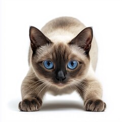 Captivating Close-Up of a Blue-Eyed Siamese Cat. Playful and Curious Feline Pet