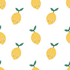 Seamless pattern with cartoon lemons. Colourful illustration flat style. hand drawing. design for fabric, textile, print, wrapper