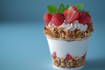 Healthy Strawberry Yogurt Parfait with Granola and Whipped Cream - A Delicious Dessert Treat