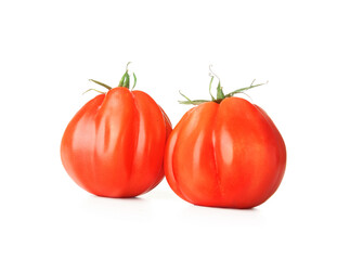 Fresh ripe tomatoes on white background