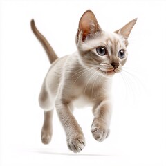 Playful Kitten Portrait - Adorable Feline with Fluffy Fur and Whiskers in Action on White Background