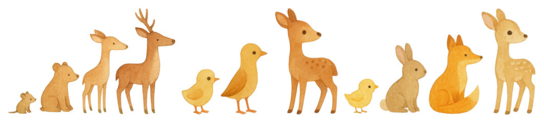 Naklejka premium PNG Cute woodland animals illustration, element set on transparent background