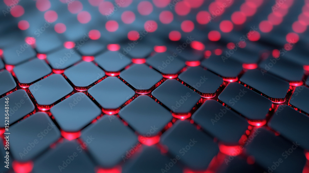 Aufkleber abstract design featuring glossy tiles with glowing red edges on a dark background, creating a moder