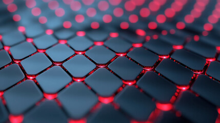Fototapeta premium Abstract design featuring glossy tiles with glowing red edges on a dark background, creating a modern and dynamic visual impact for technology themes