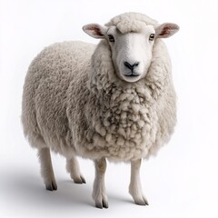 Obraz premium Fluffy White Sheep Grazing in Rural Landscape. A Portrait of Adorable Woolly Animals in Sustainable Sheep Farming