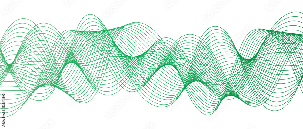 Aufkleber Abstract digital wave pattern consisting of smooth, flowing lines in a teal green gradient. Spaced and curve in white background, with forming symmetrical sine wave shapes and depth and motion.