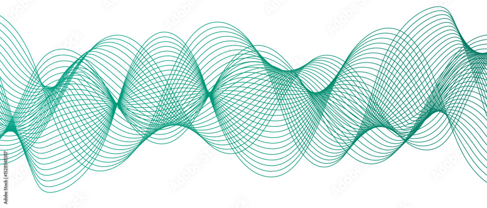 Leinwandbilder Abstract digital wave pattern consisting of smooth, flowing lines in a teal green gradient. Spaced and curve in white background, with forming symmetrical sine wave shapes and depth and motion.