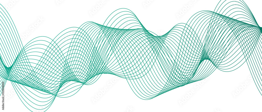 Leinwandbilder Abstract digital wave pattern consisting of smooth, flowing lines in a teal green gradient. Spaced and curve in white background, with forming symmetrical sine wave shapes and depth and motion.