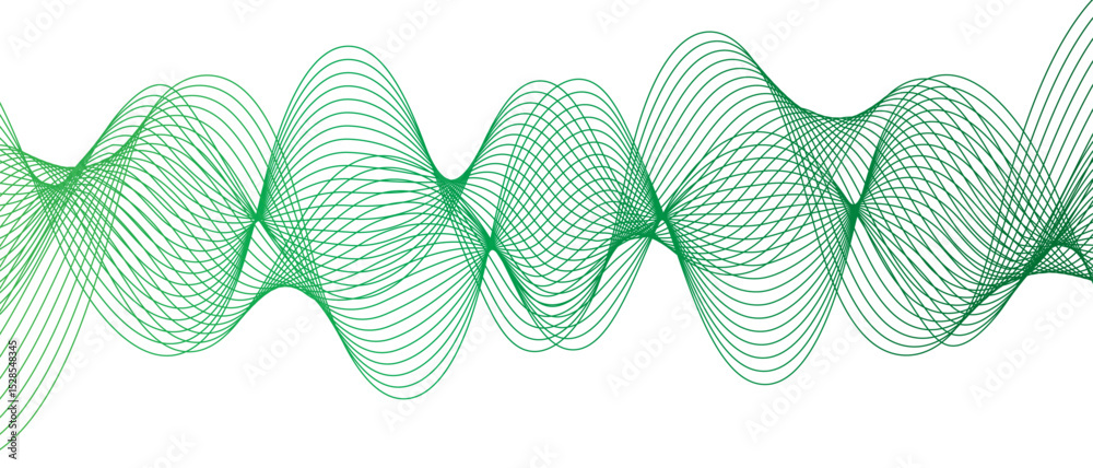 Aufkleber Abstract digital wave pattern consisting of smooth, flowing lines in a teal green gradient. Spaced and curve in white background, with forming symmetrical sine wave shapes and depth and motion.