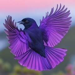 Obraz premium Vibrant purple bird in flight
