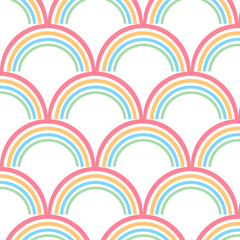 Cute Rainbow Seamless Pattern. Vector flat illustration. Whimsical Rainbow Drawing for Nursery. 
