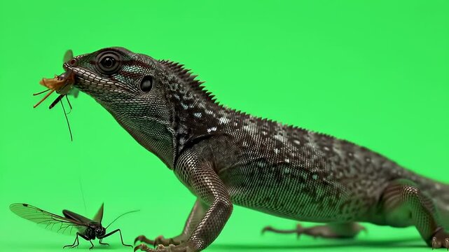 Small monitor lizard eating insect