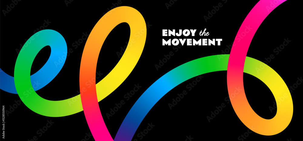 Poster Abstract Color Line Pattern. Gradient Background with Curve Dynamic Shapes. 3D Vector Rainbow Ribbons. Fun Wavy Geometric Graphic Design