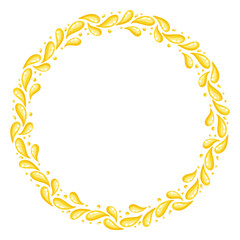 Cartoon lemon juice splash frame with yellow drops. Vector isolated illustration on white background