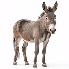 Obraz premium Cute Gray Donkey Portrait. Furry Herbivore with Long Ears in Rural Field - Peaceful Wildlife and Companion in Natural Habitat