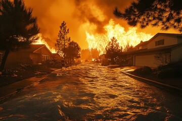Wildfire Devastation. Flames and Smoke Threaten Rural Properties in Natural Disaster Scenario